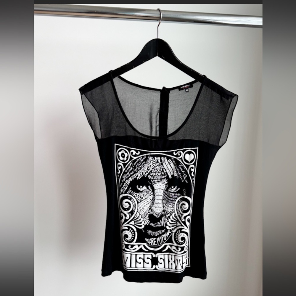 RARE Archive Miss Sixty Diamond Face Mesh Top M Y2K Luxury Designer
